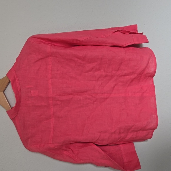 Liz Claiborne Bright Pink Button Down Shirt Casual 100% Linen Shirt - Picture 4 of 6